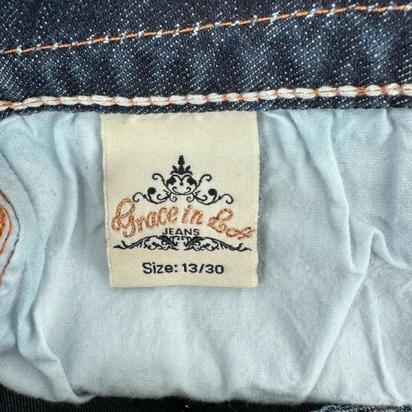 Grace In LA Womens Blue Bling Flap Pocket Low Rise Cropped Straight Leg Jeans 30 - Picture 9 of 10